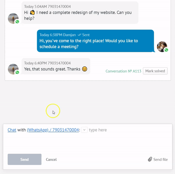 Using multiple users in a WhatsApp CRM Internal chat in a Kommo lead card