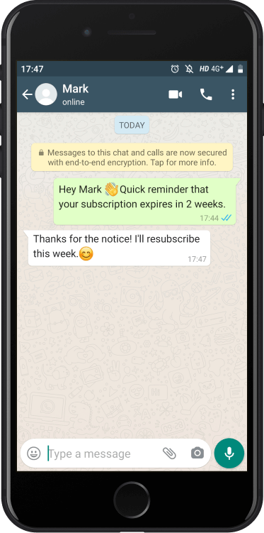 Automatic chatbot reminders in WhatsApp Business