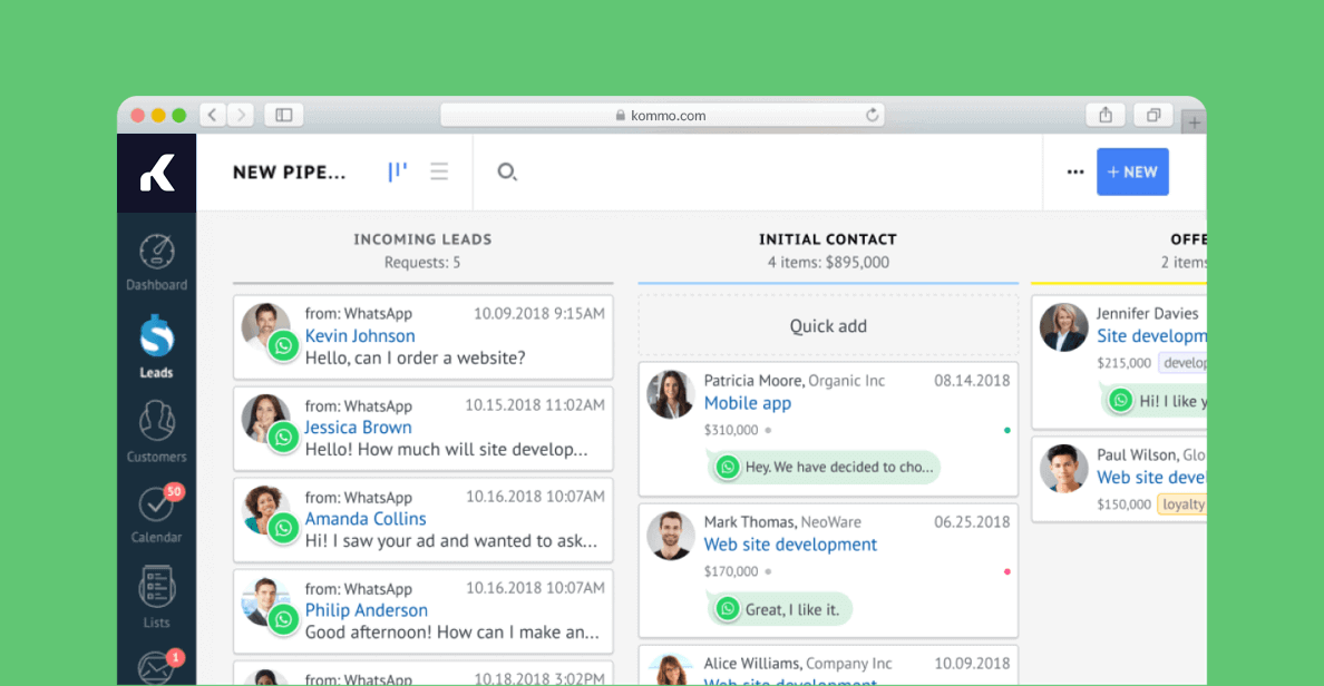 Introducing WhatsApp for Small Business zoom in kommo's lead card