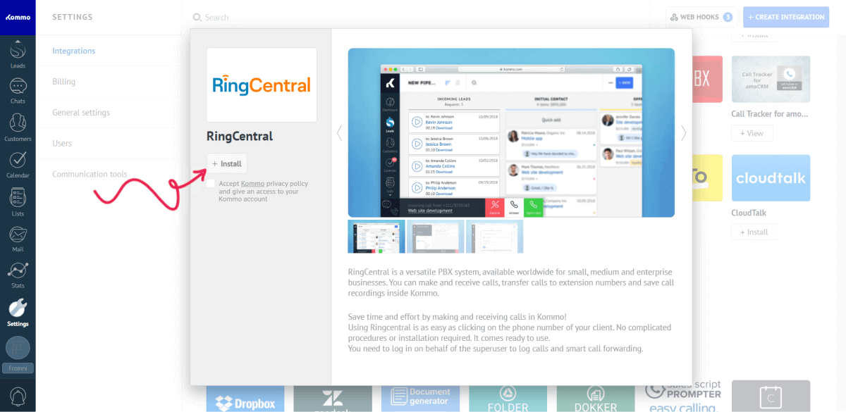 Ringcentral Integrating calls — Kommo (formerly amoCRM)